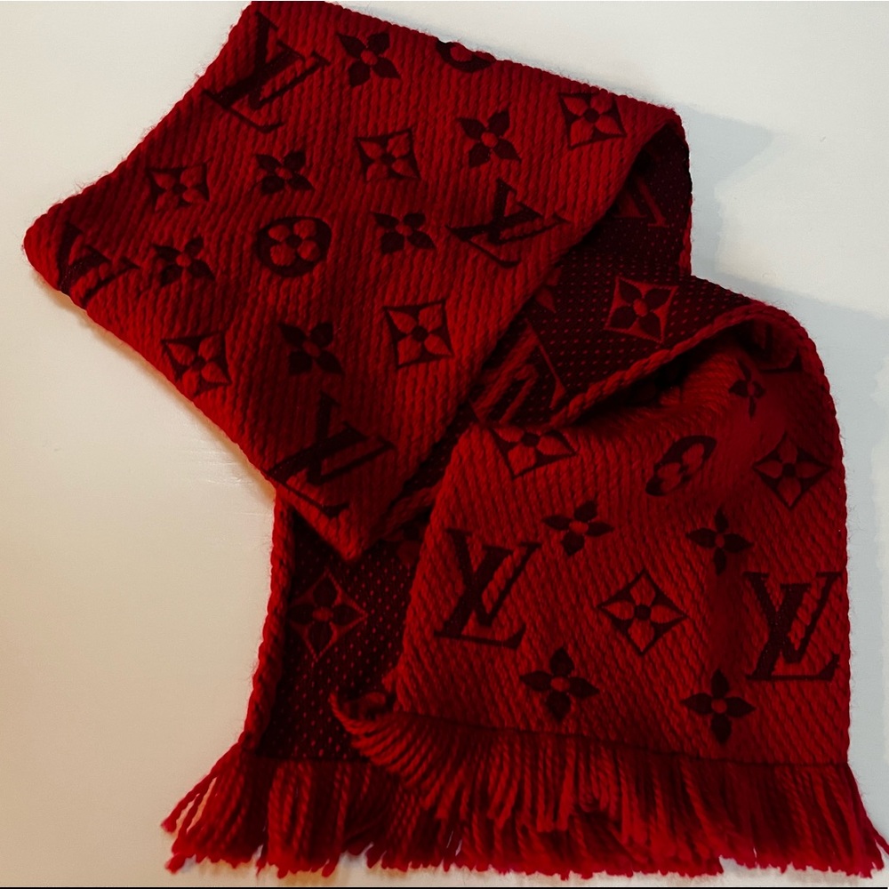 Authentic Louis Vuitton Logomania Red Wool Scarf